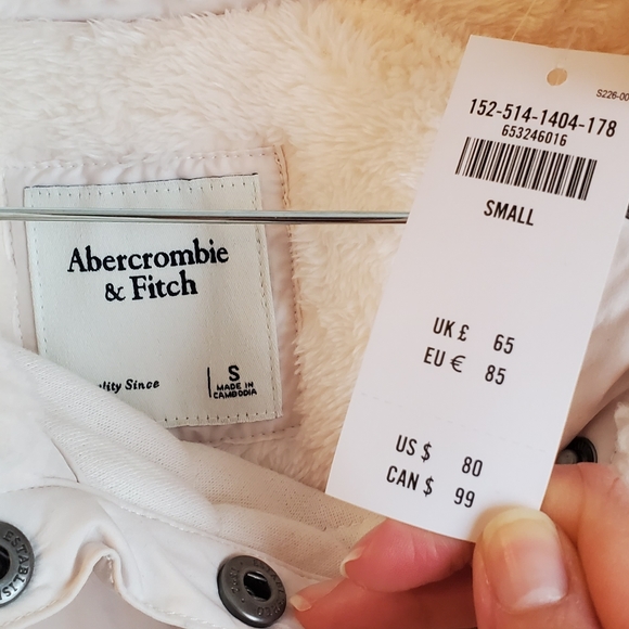 Abercrombie & Fitch cream pull over sherpa fleece quilted snap size small - Picture 3 of 8